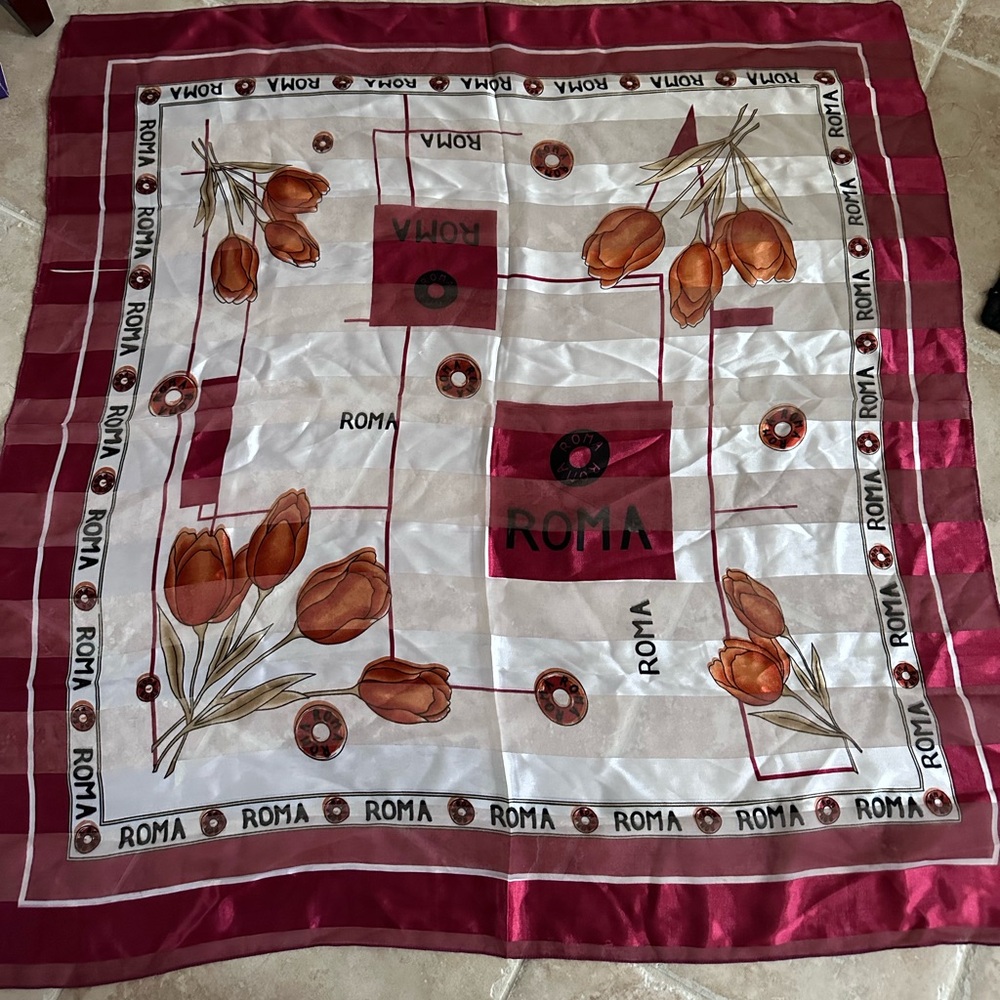 Roma Italy Multicolored Berry Off-White Rome Square Rome Scarf Floral Tulips
